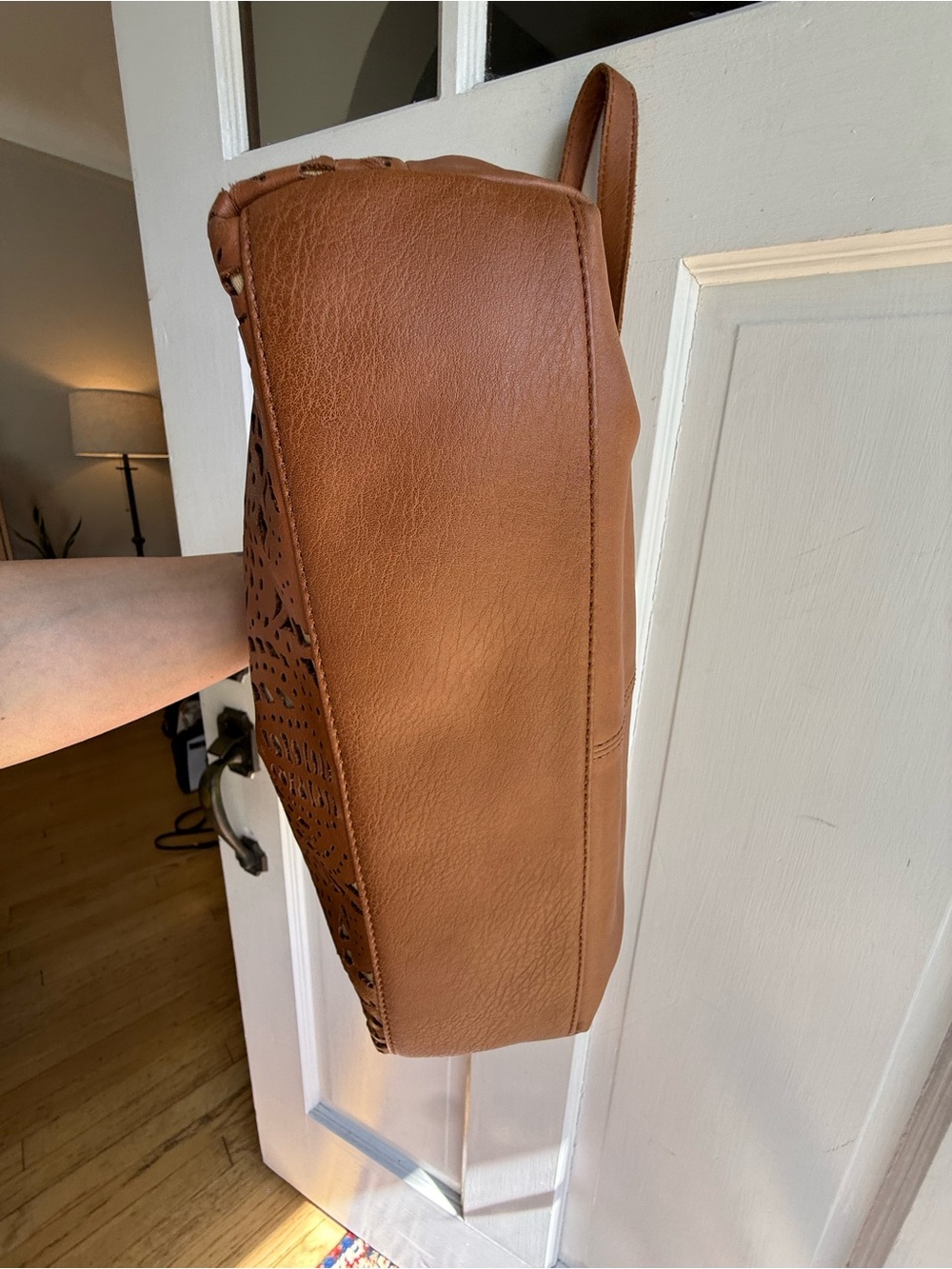 The Sak Laser-Cut Hobo Shoulder Bag - Brown with Cream Lining - Picture 3 of 9
